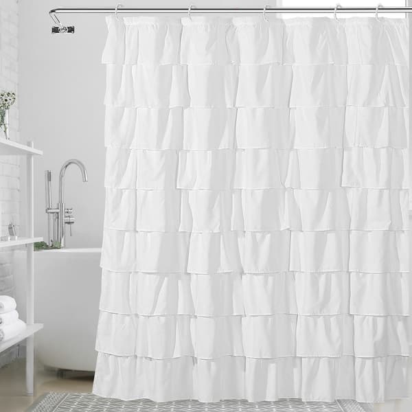 Style QuartersWhite Ruffle Shower Curtain72"x72"1PC Bed Bath